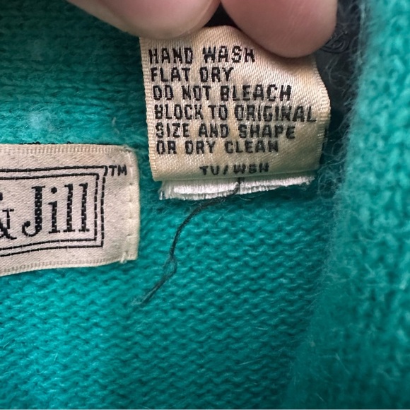 Vintage 80’s Fuzzy Green Angora Lambswool Sweater Medium Shoulder Pads Y2K - Picture 4 of 8